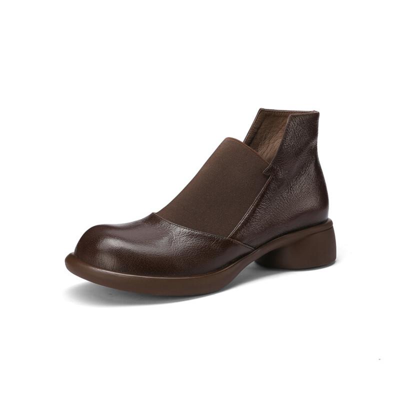 Fashion New Autumn Genuine Leather Women Boots Fashion Round Toe Boots for Women Short Boots Botines Mujer Chunky Heels Ankle Boot