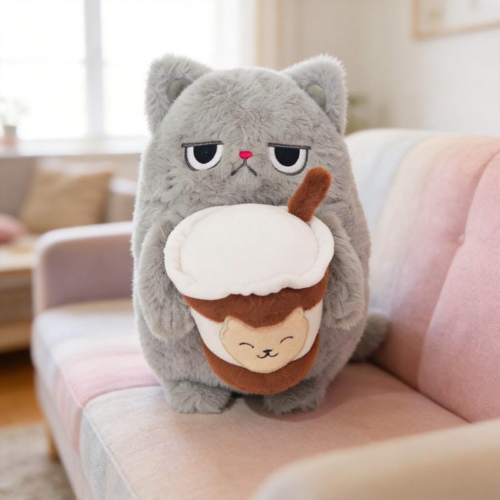 Melancholic Cat Plush Toy With Soft Short Plush For Kids And Collectors