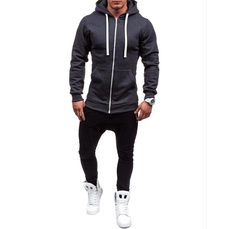Men's Spring Casual Fashion Solid Color Sweater Men's Long-sleeved Sports Hooded Top Zipper Cardigan Sweater