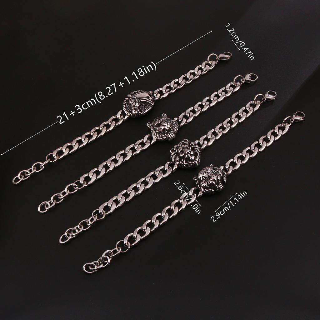 1PC Vintage Stainless Steel Lion Tiger Bracelet for Men Animal Jewelry Durable Stylish Mens Accessory