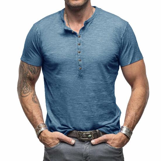 Summer Men's Casual Men's Tops Classic Men's Henley Shirt Bamboo Cotton Pure Cotton Short Sleeve T-Shirt Cool Feeling
