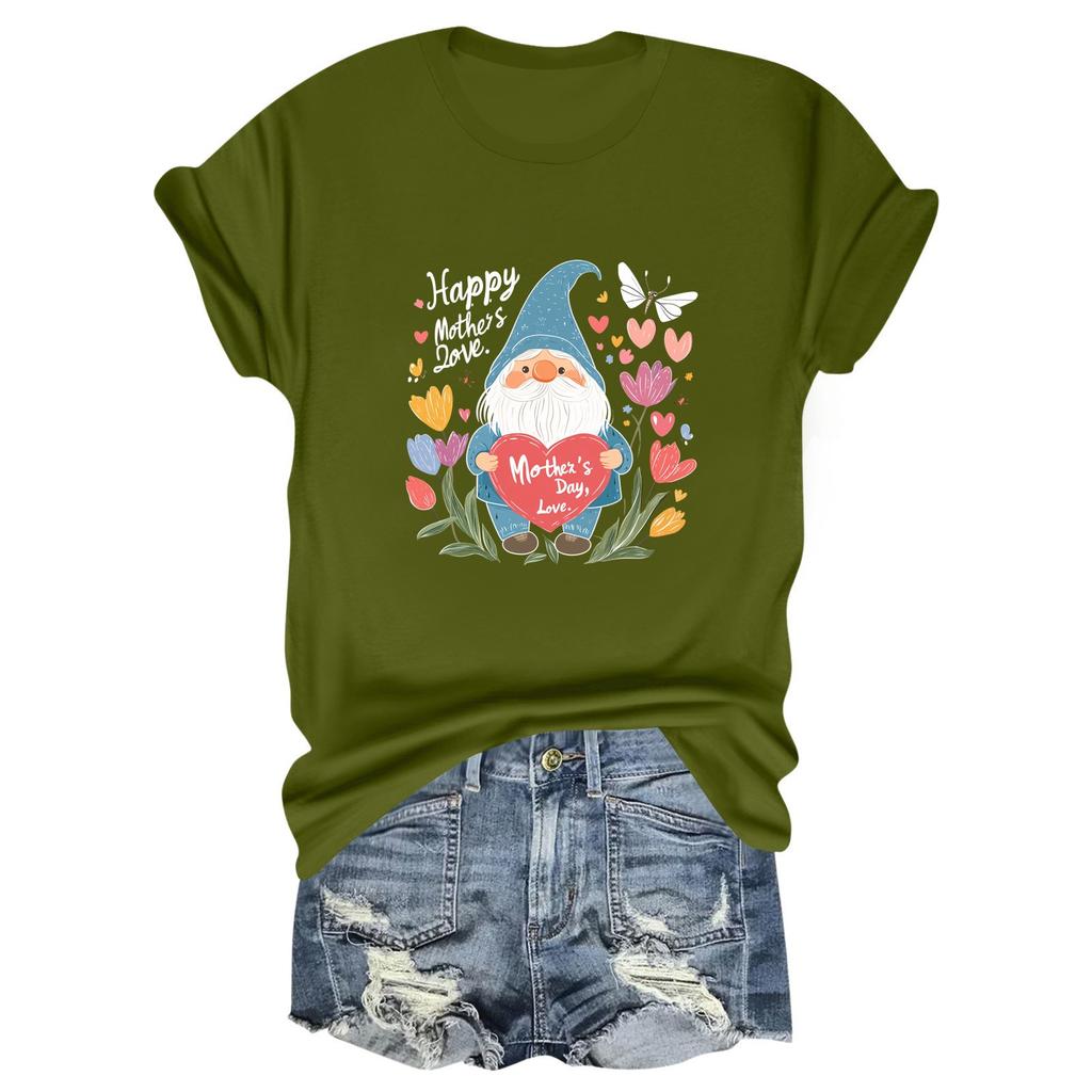 HAPPY MOTHER'S DAY LOVE Women's Casual Mother's Day Print Loose T-shirt Round Neck Pullover Short Sleeve Top