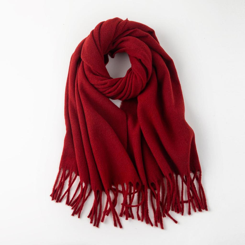 Korean-Style Faux Cashmere Shawl, Solid Color, Versatile Tassel Scarf for Women