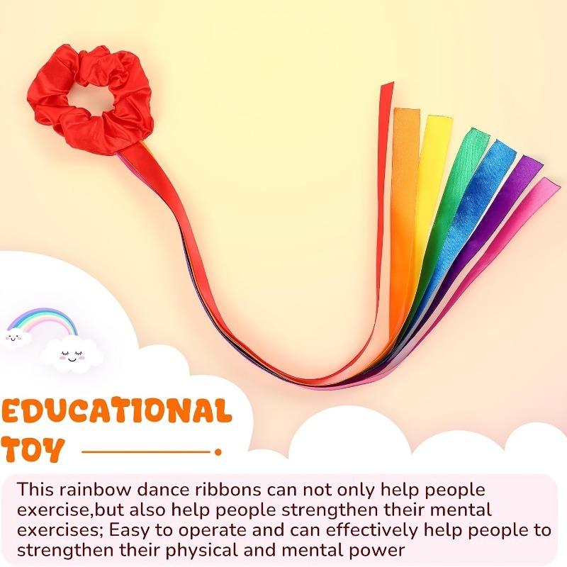 Rainbow Waving Ribbons, Dance Stick Music Class Elastic Bands, Handheld Rhythm Tassel Dance Props Gift, Gymnastics Dance Ribbons