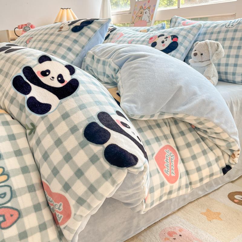 Thickened Milk Fleece Four-Piece Set, Coral Fleece Bed Sheet Quilt Cover, Fleece Three-Piece Set, Bedding.