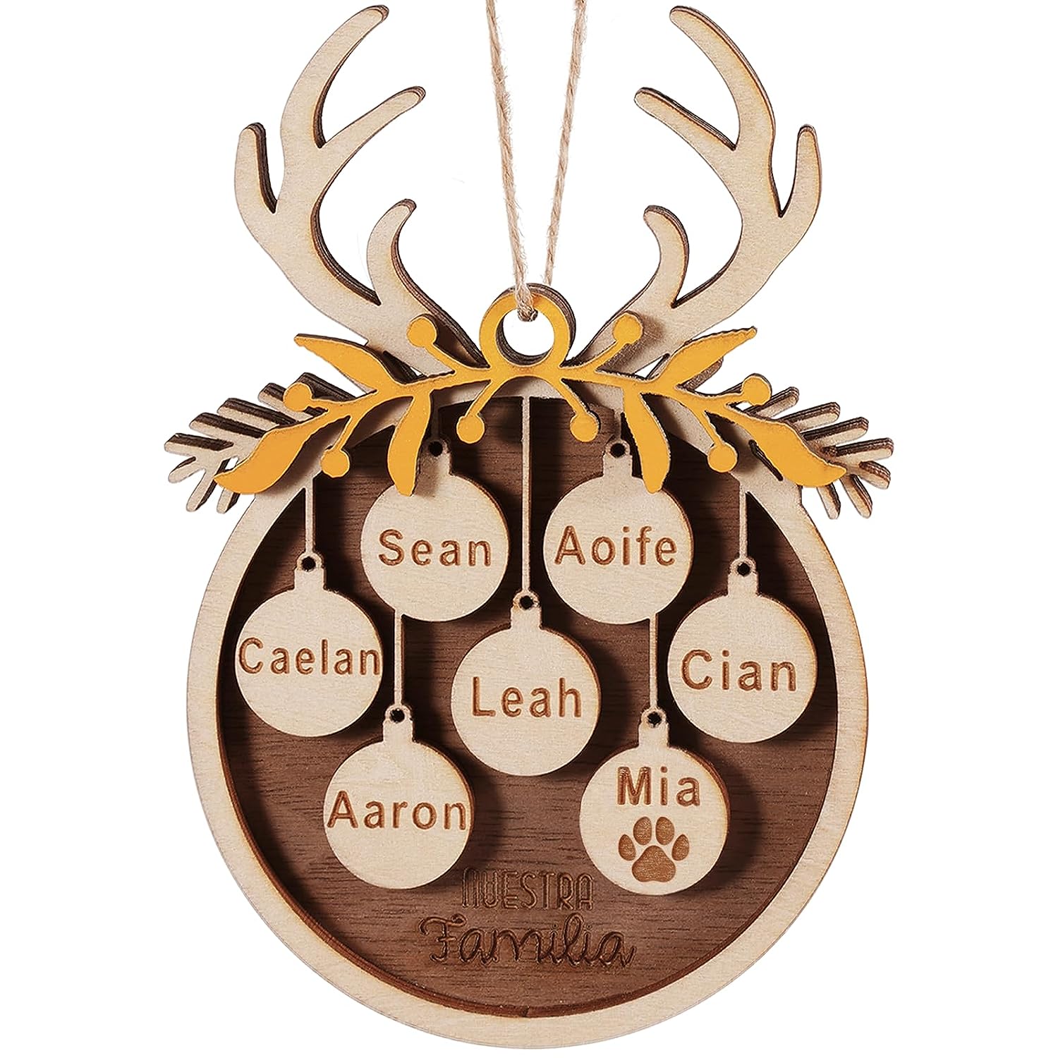 

Деревянное украшение рождественской елки 2023 года, деревянные украшения с рождественским именем 2023 года, симпатичные висячие бирки с маленькой веревкой (2 названия, Зеленая омела)