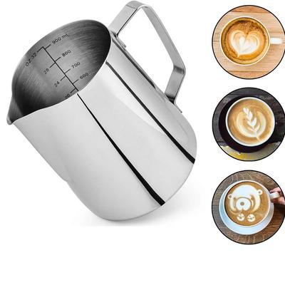Nerezová konvička na napěnění mléka - Džbánek na kávu latte art s měřicími značkami, Praktický nástroj pro espresso baristu do kuchyně
