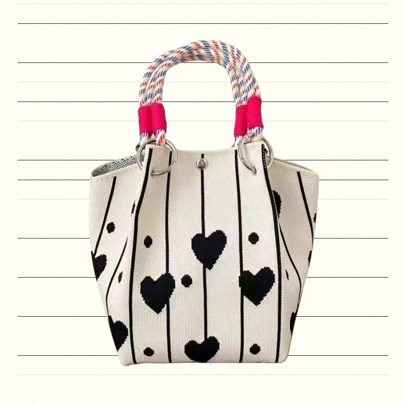 

2026 New Cute Knitted Handbag, Solid Magnetic Closure Tote Bag, Portable Woven Bag for Women, Fashion Top-handle Bag Clutch