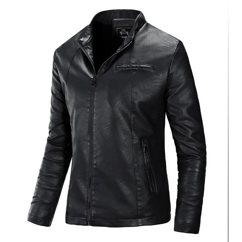 Mens Slim Fit PU Leather Jacket Winter Casual Business Outerwear