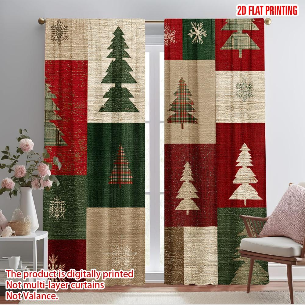 

2pcs,2D plane printing Minimalist Curtains Christmas trees and snowflakes Polyester Easy Install (without rod) Festive Use for 52.50×116.00 CM 2pcs