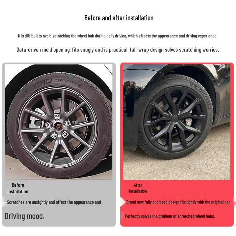 Tesla Model 3 Wheel Hub Caps & Rim Protectors for 17-25 Versions, 18-inch