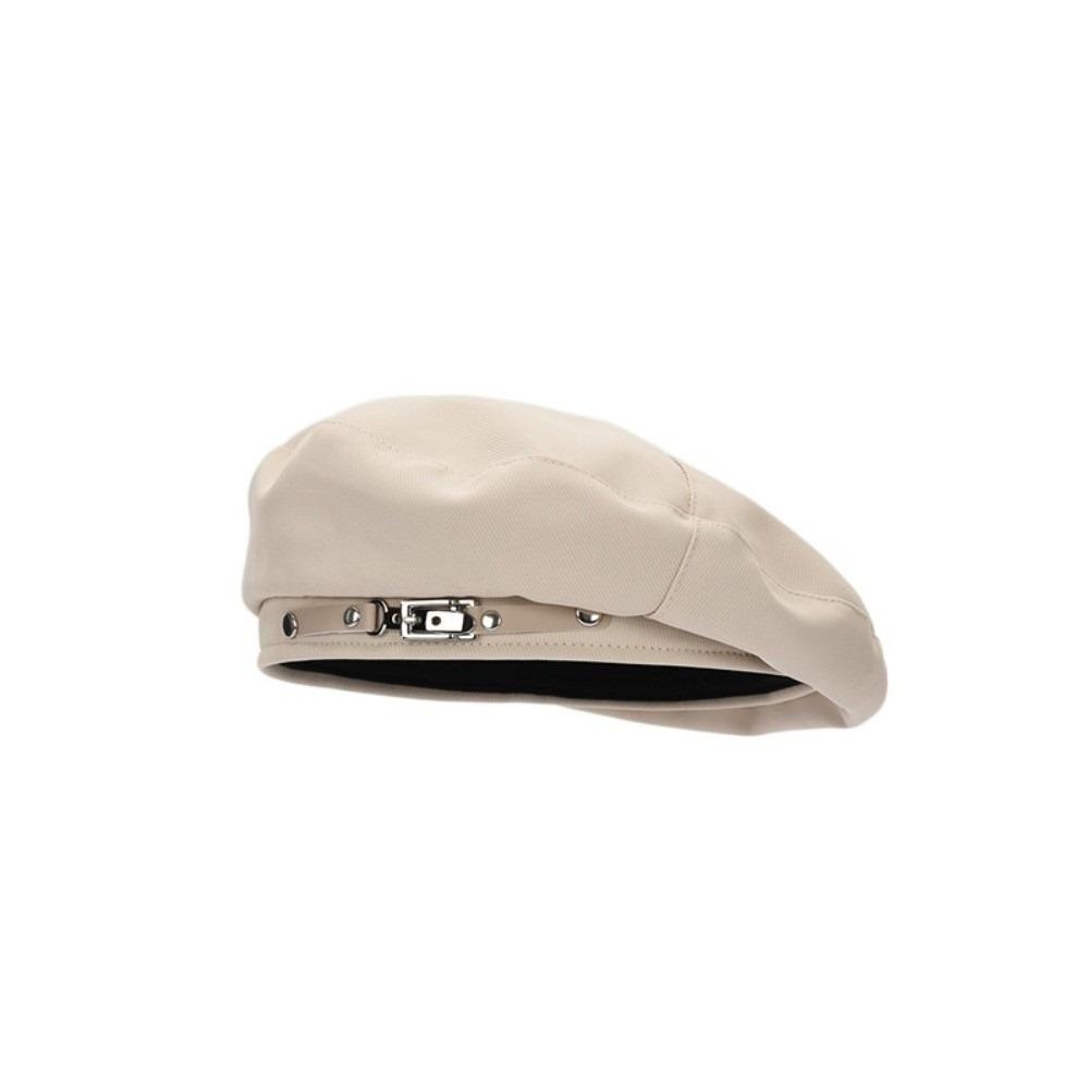 Big Head Circumference Metal Buckle Octagonal Hat Solid Color Painter Cap Vintage Beret Hat  Women
