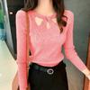 Autumn and Winter Small Sexy Front Chest Hollow Out Slim Fit Base Knitted Shirt for Women, Long Sleeved Temperament Top, Women's Fashion