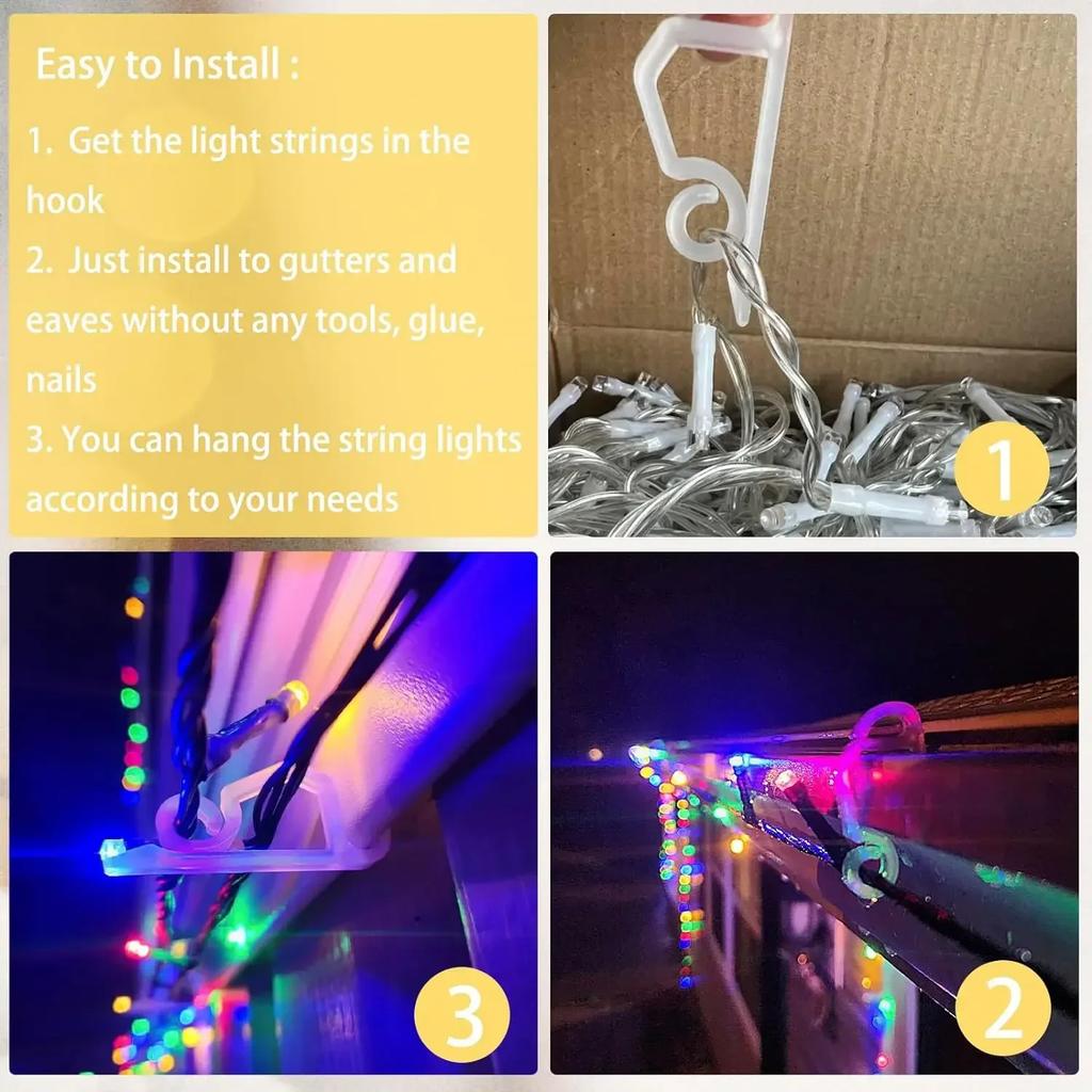 20pcs Gutter Hooks Plastic Gutter Clips Holiday Hanging Clips for Christmas Decoration Cluster Lights Icicle Multi-Purpose Hooks