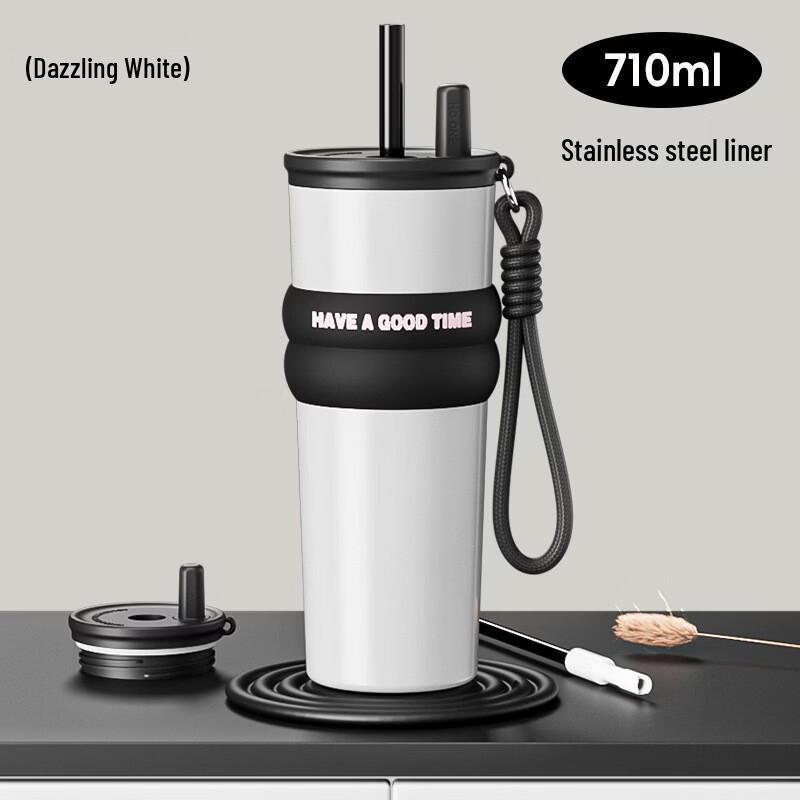 OLOEY Ceramic Insulated Straw Travel Mug