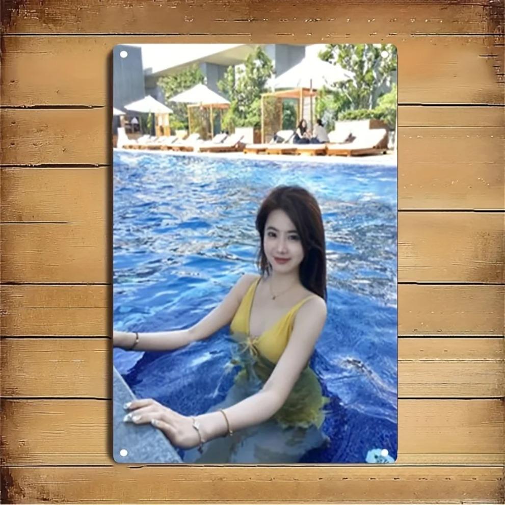 Brand Korean Metal Wall Art Sign, Beauty Poolside Decor for Home Cafe Bar, Vintage K-Drama Poster, Easy Mounting Wall Decor