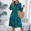 Women's Summer Fashion Printed Lapel Button Loose Long Sleeved Shirt Dress