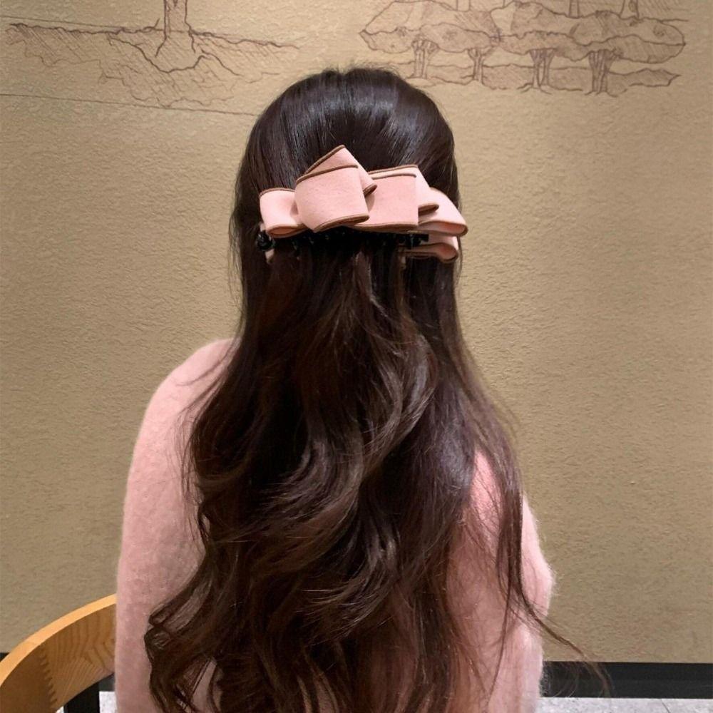 Sweet Bow Vertical Clip Korean Style Women Hair Claws Cute Bowknot Banana Clip Daily Wear