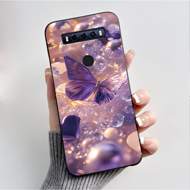 Case For TCL 10SE 10 SE Phone Case Aesthetic Luxury Fashion Butterfly Flowers Black Jelly Soft TPU Silicone Protective Cover