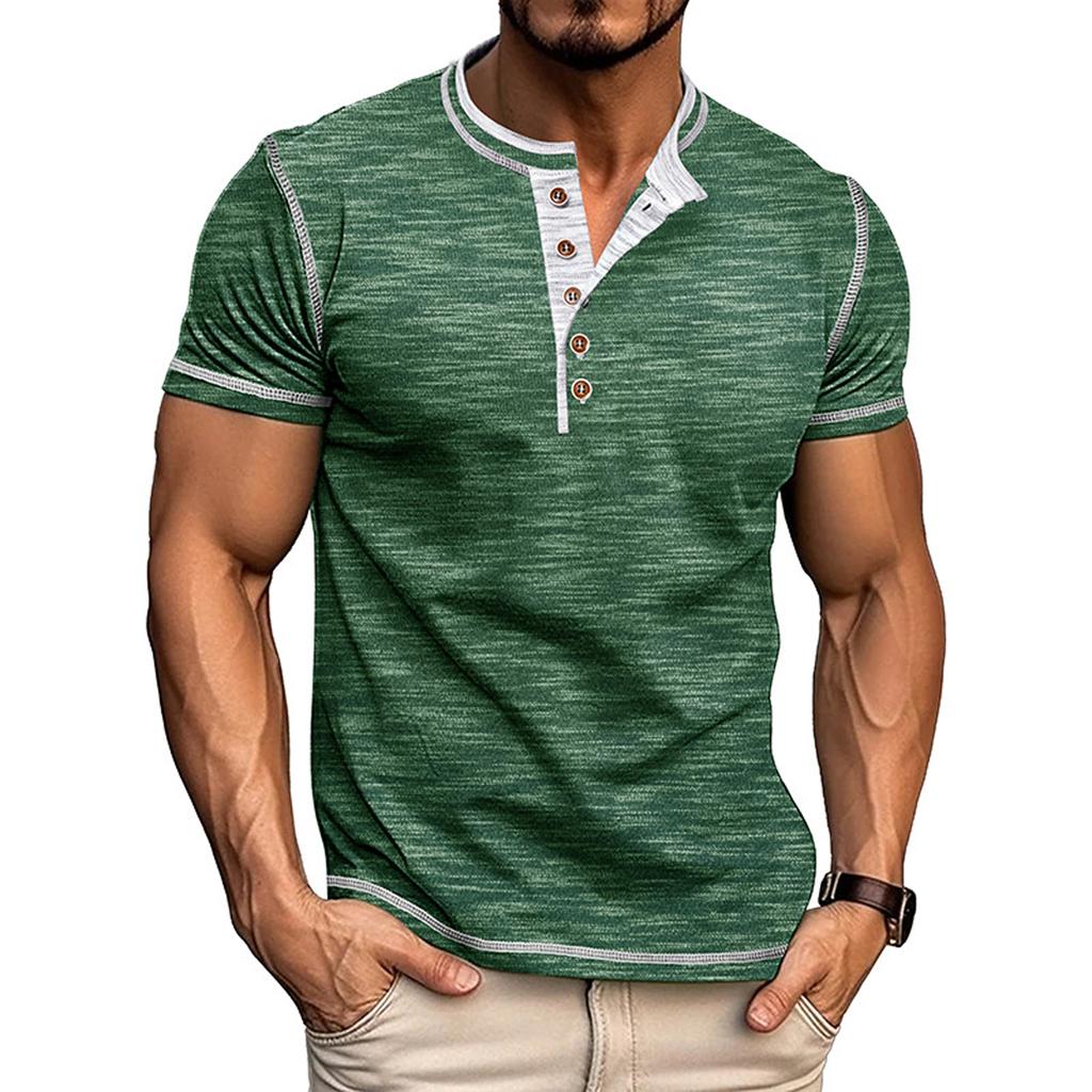 Men's Short Sleeve Henley Shirt Casual Slim Fit Button Down T Shirt Soft Lightweight Knit Top for Everyday Wear