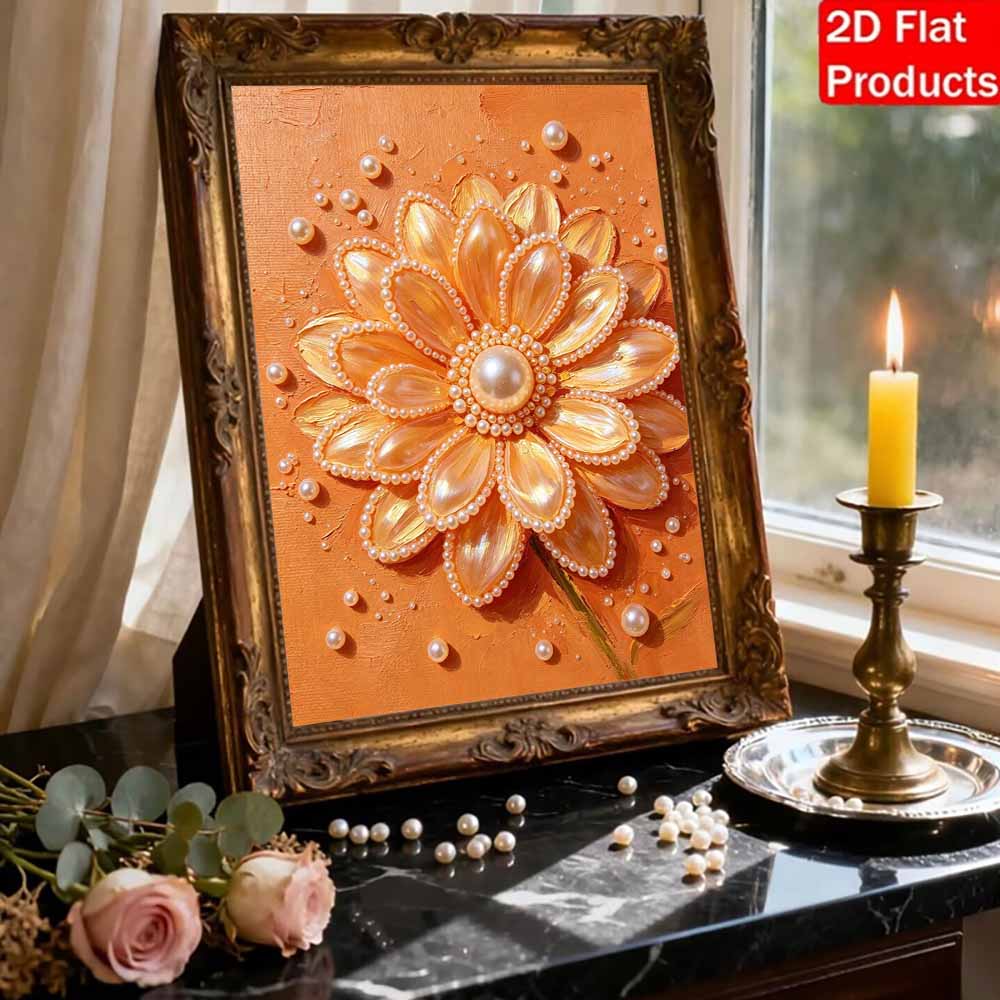 Golden Flower Pearl 5D Pearl Painting Kit with Frame DIY Sparkling Bead Canvas Art Relaxing Craft for Girls Room Decor Creative Hobby Project