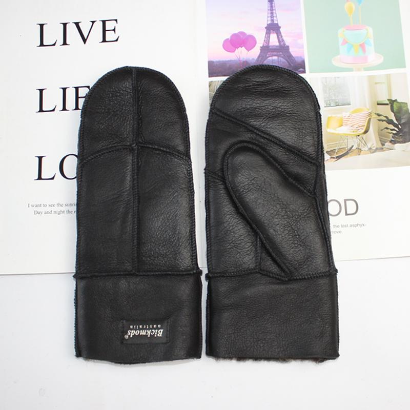 New Winter Warm Women's Sheepskin Gloves Thickened Wool Lined Solid Finger Leather Gloves
