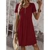 QICED Fashion Summer Spring Solid Color Print O-Neck Short Sleeve  Casual Dresses