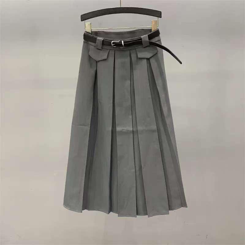 Women's High-Waist Gray Pleated A-Line Skirt - 2026 Trend