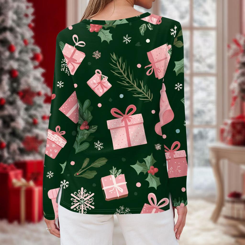 Women's Daily Casual Long-sleeved Printed O-neck Top