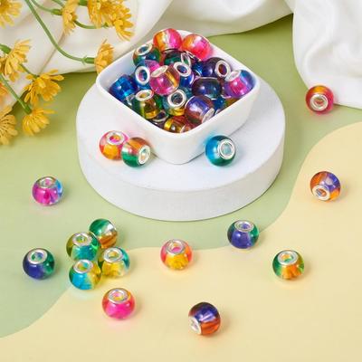 Lot de 12/25/50/100 perles d'espacement européennes à gros trou 15 x 12 mm, dégradé de couleurs arc-en-ciel, breloques coulissantes, rondelles, fabrication de bijoux