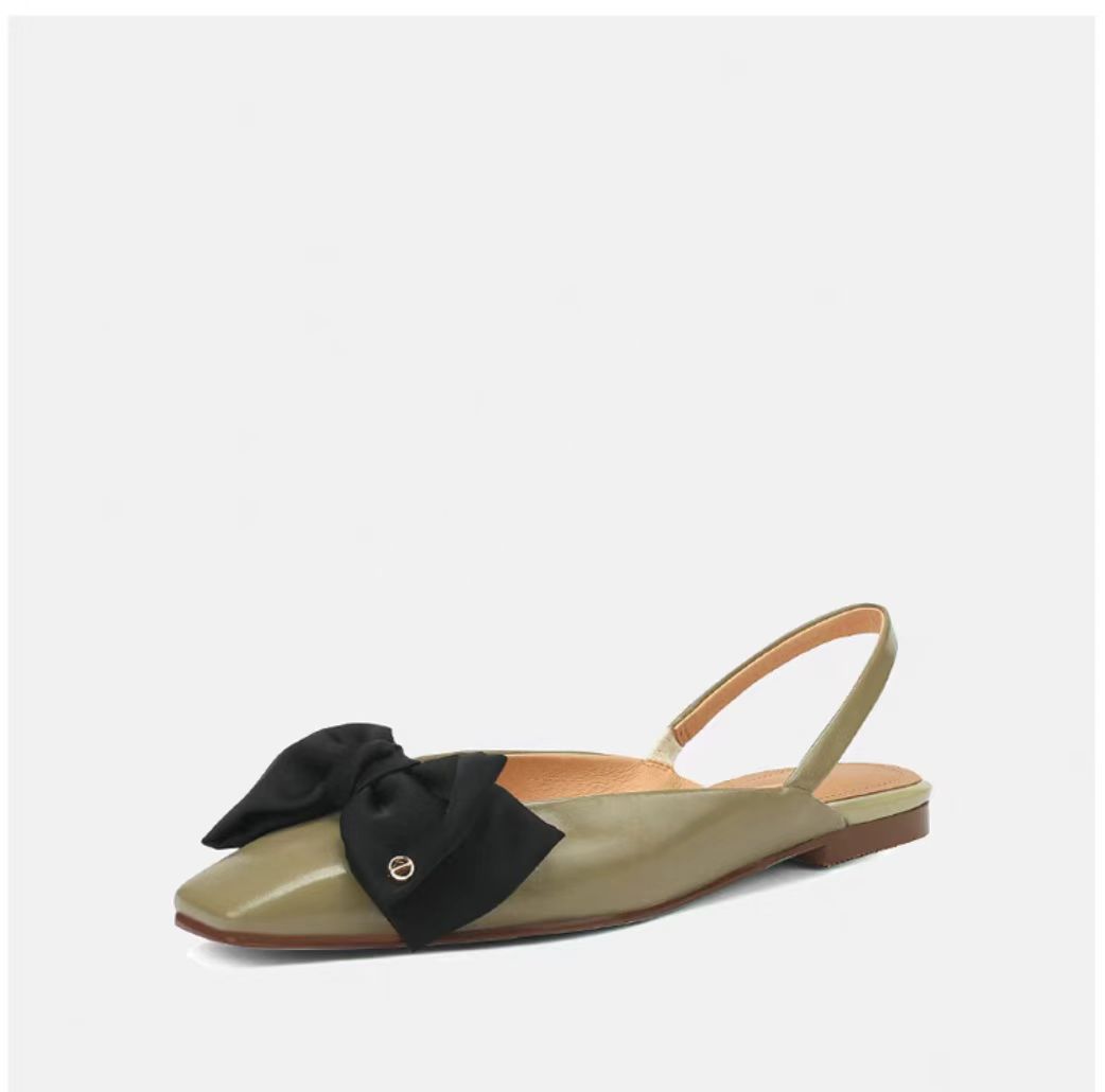 

Босоножки с красным бантом и головкой-мешком, женские летние новые туфли с квадратным носком и низким каблуком, женские туфли с пустым задом, туфли на плоской подошве 40