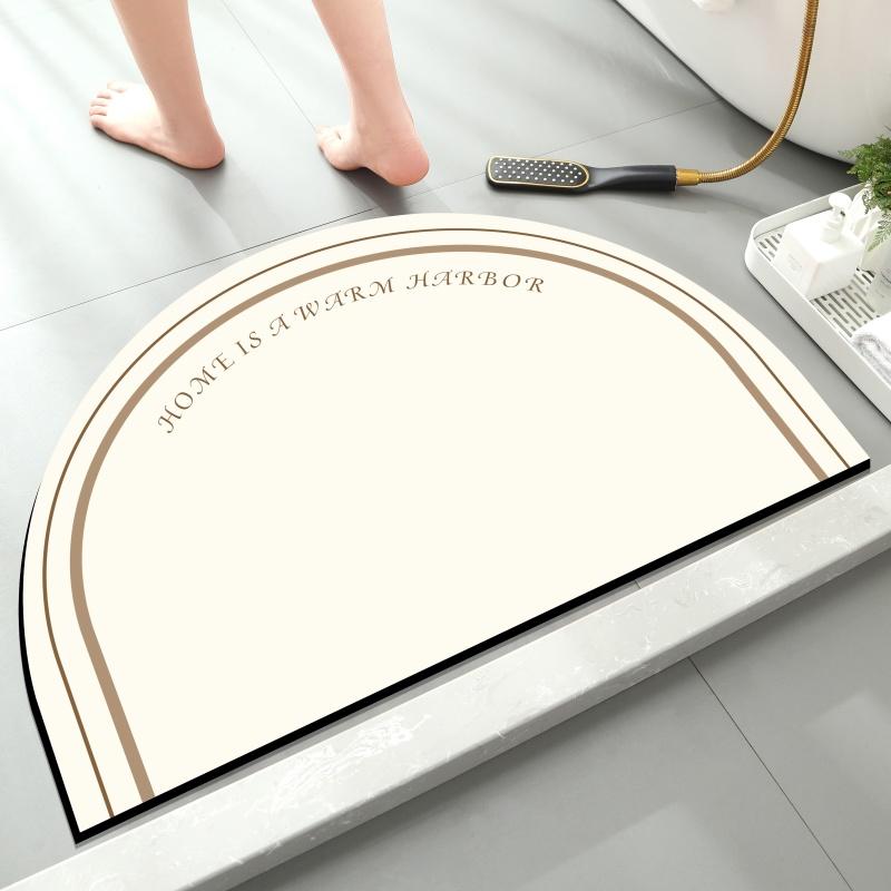 1 Stück Einfacher Haushalt Halbkreisförmiger Diatomeenerde Teppich Badezimmer Fußmatte Toilette Anti-Rutsch-Matte Duschraum Saugfähige Fußmatte