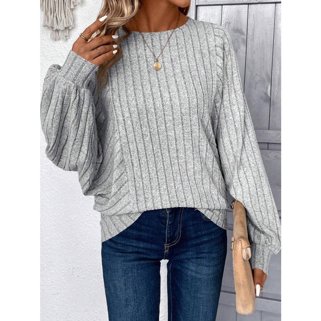 Fall Winter Plus Size Women's Solid Color Casual Comfy Unique Lantern Sleeve Top