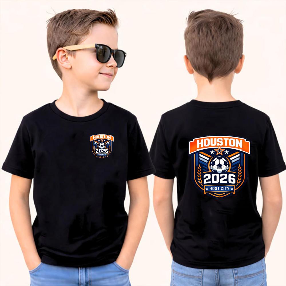 2026 Soccer Part Supplies Kids T-Shirt Houston 2026 Host City Soccer Design Polyester Short Sleeve Casual Top Sports Shirt for Boys