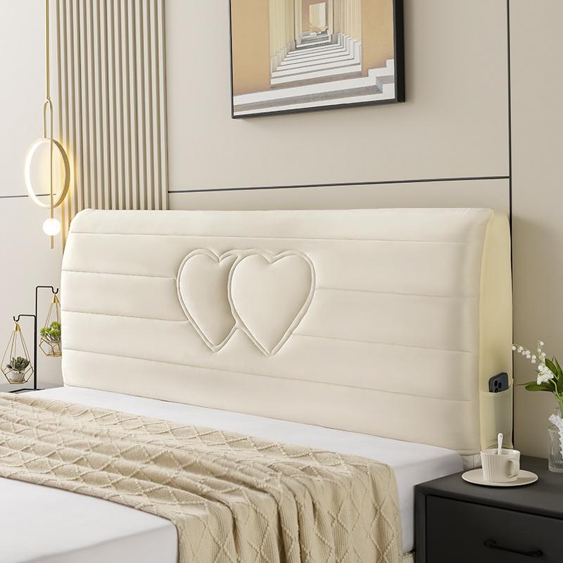 All-inclusive Plush Quilted Headboard Cover Thick Velvet Bed Head Cover Bed Backrest Dustproof Soft Bedside Protector Cover