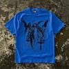 Dunkler gefallener Engel Skizze T-Shirt Gothic Kreuz Druck Y2k Grunge Ästhetik Oversized Streetwear Lässig Grau T-Shirt