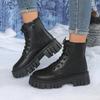 Black Chunky Platform Ankle Boots Women  Autumn Pu Leather Thick Bottom Combat Boots Woman Size Zipper Motorcycle Shoes