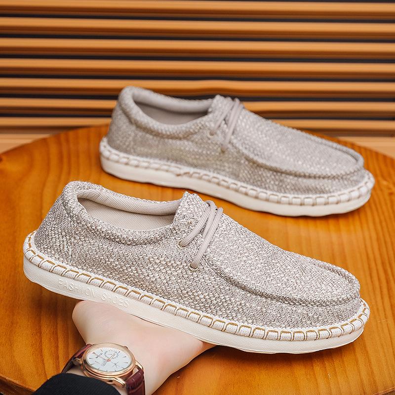 

Fashion Summer Men Canvas Loafers Comfortable Walking Flats Man Non Slip Soft Moccasins Sneakers Breathable Lightweight Casual Shoes 39 хаки