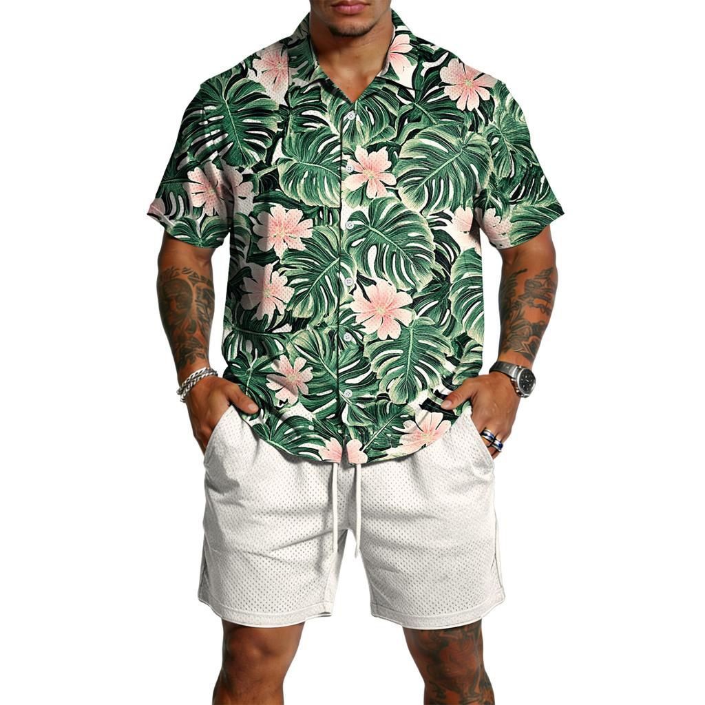 Men's Casual Lightweight Breathable Short-Sleeve Shirt And Shorts Set
