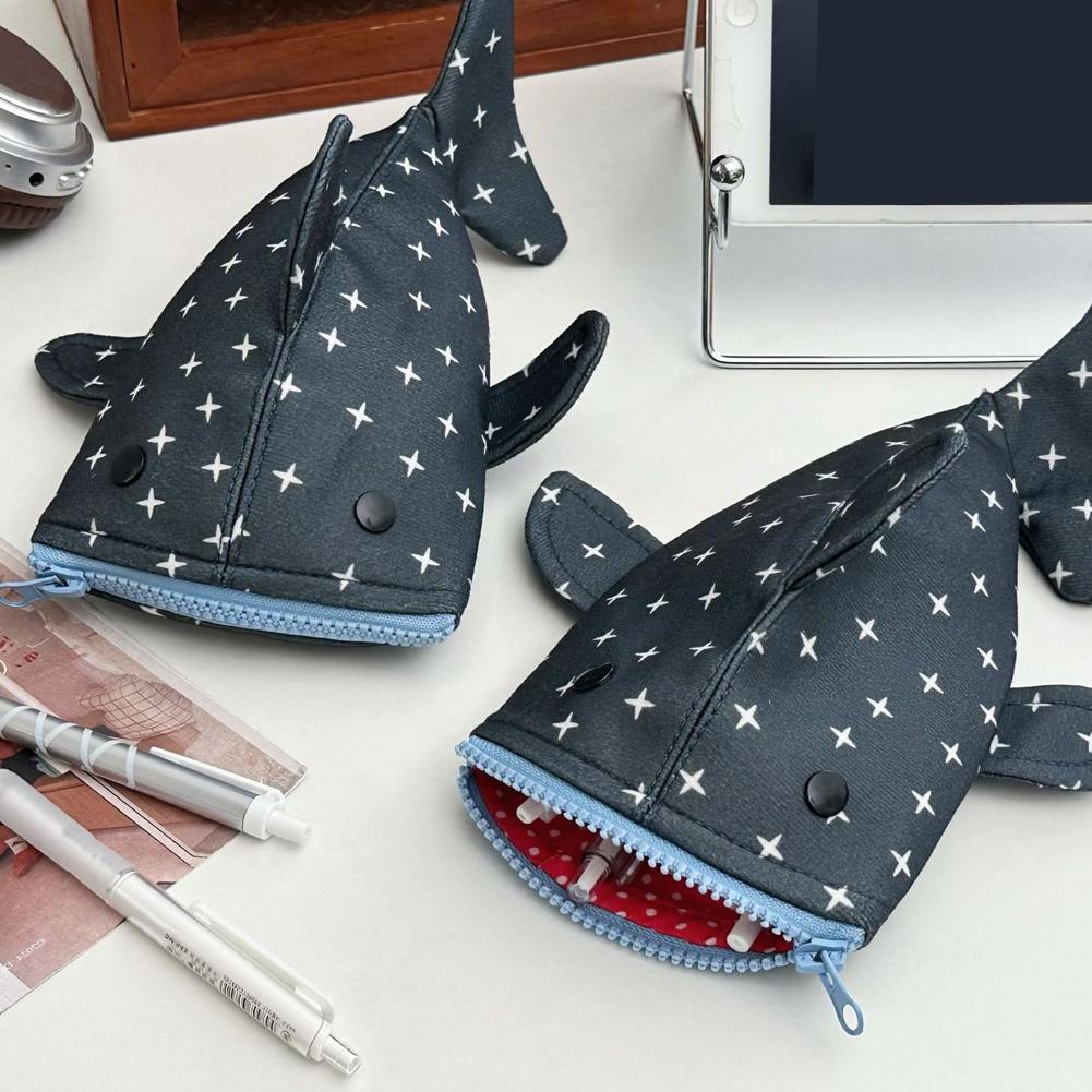 Funny Shark Pencil Case, Large Capacity Blue Pencil Pouch with Zipper Marker Stationery Organizer Pen Bag for Students Boys Gift