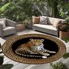 Luxuriöser Leoparden-Rundteppich Griechische Schlüssel Gold Grafik Großer Teppich für Wohnzimmer Schlafzimmer Dekoration Rutschfeste Tier-Bodenmatte Teppiche