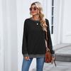 Women's Round Neck Loose Top Long Sleeved Color Blocked Ribbed Sweatshirt