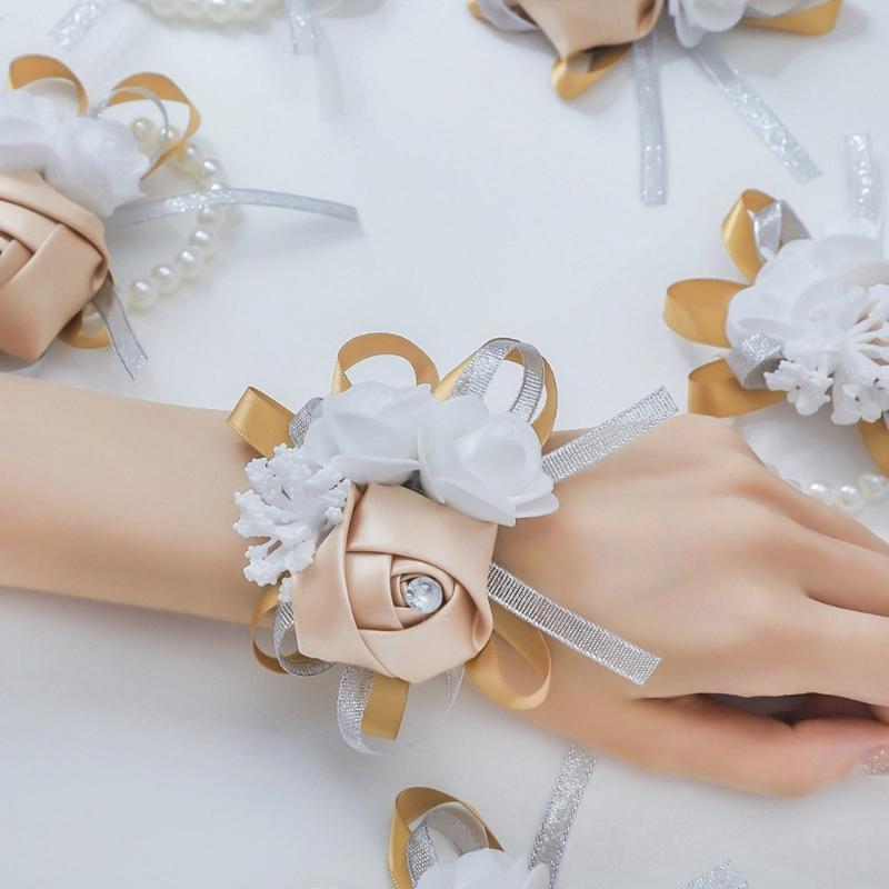 Romantik Seidenblume Braut Handgelenkblume Corsage für Hochzeitsfotografie Verlobungsparty Zubehör Handgelenkdekoration