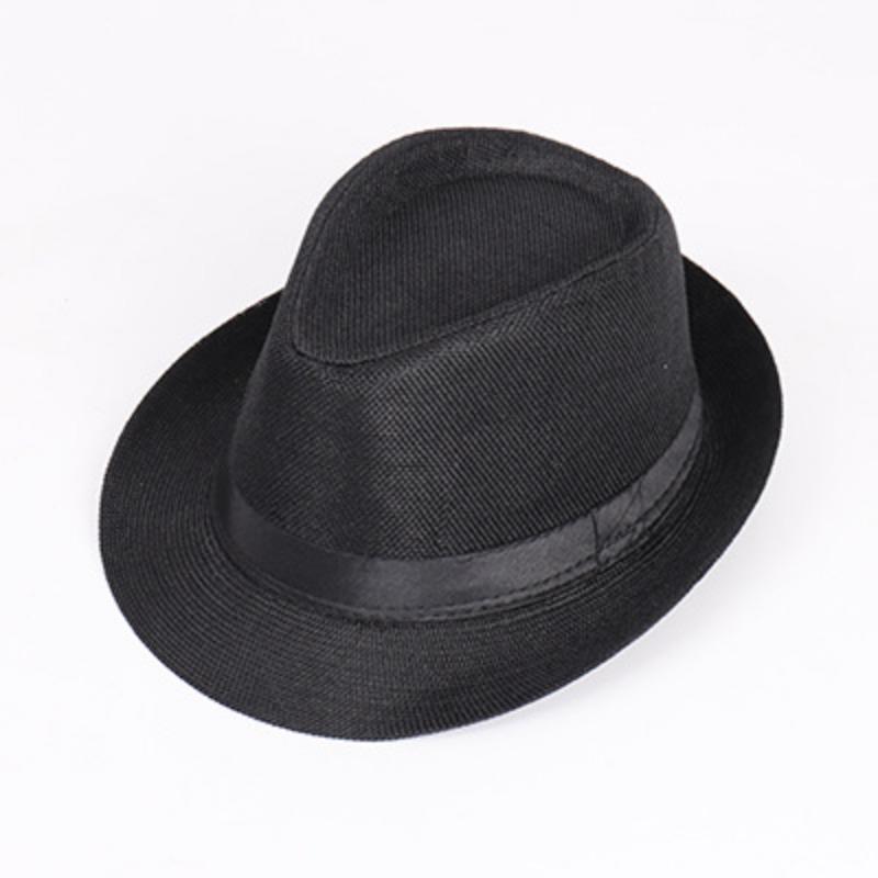 Jazz hat, linen solid color top hat, men's and women's crimped couple's sun hat