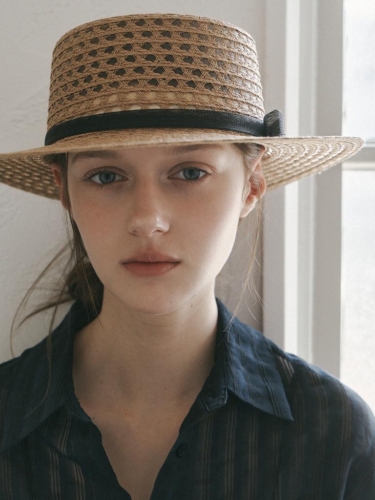Meleuhen See-Through Riboon Boater Hat_2Color