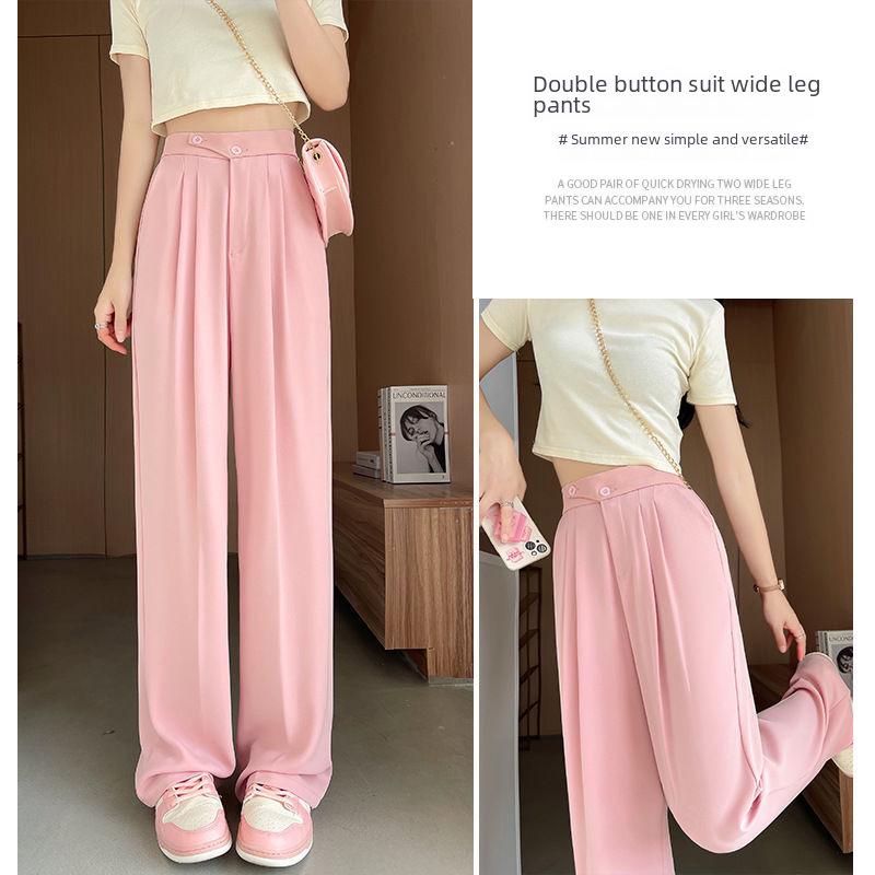 Women's High-Waist Wide-Leg White Pants - Spring 2026 Casual Drape with Double Button Design