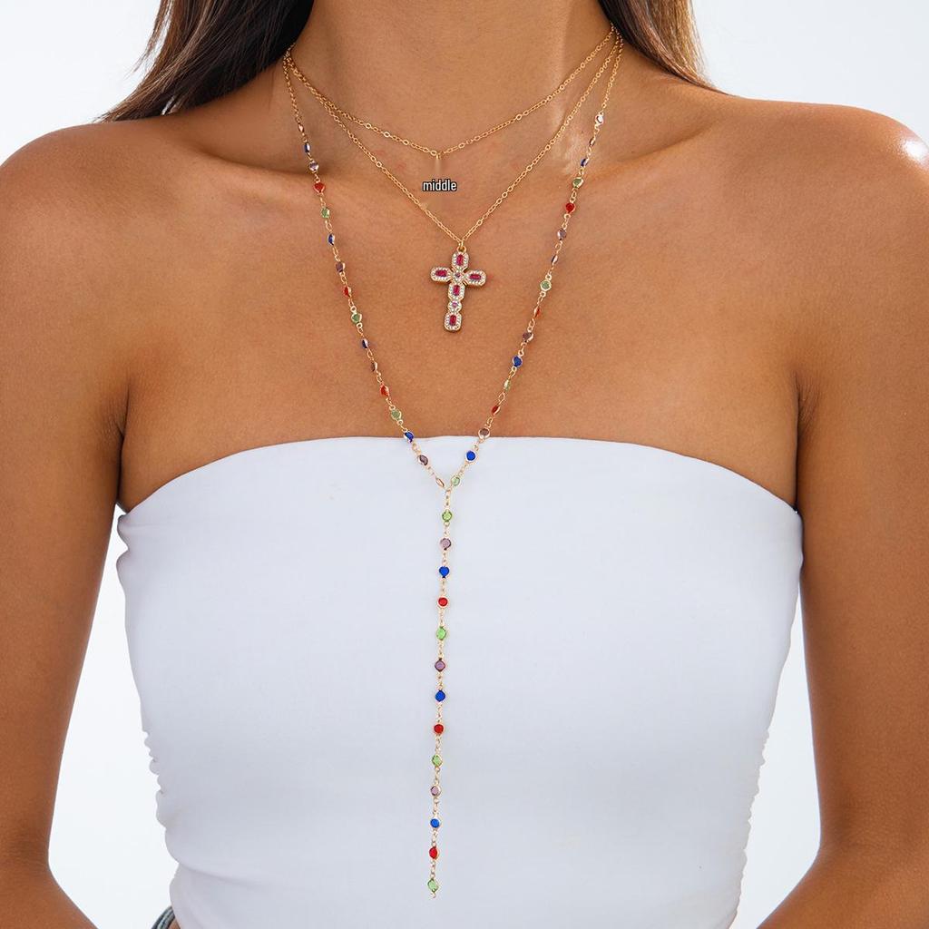 Colorful Double-Layer Y-Shaped Tassel Pendant Necklace for Women