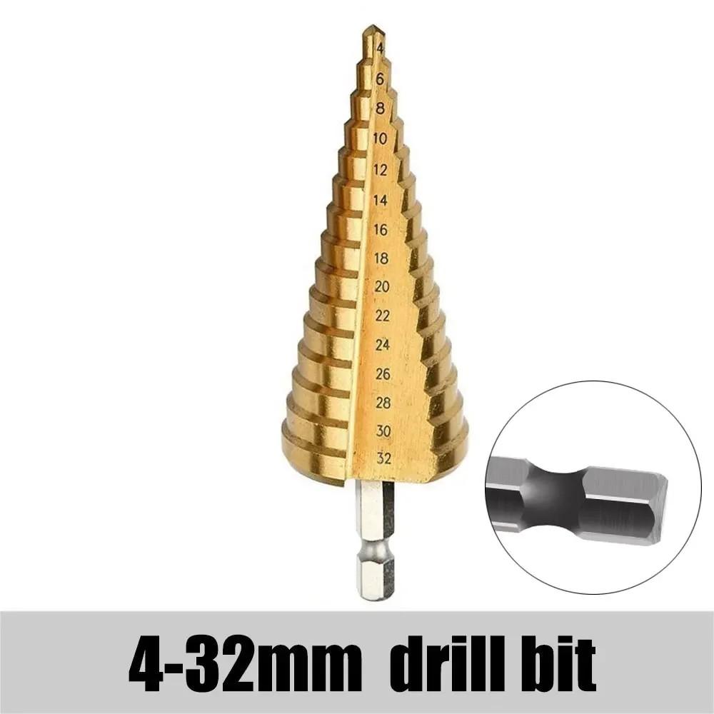HSS Titanium-Coated Spiral Groove Step Drill Bit Or Straight Grooved Drill Bits 3-12 4-12 4-20 4-32 For Wood Metal Hole Cutter