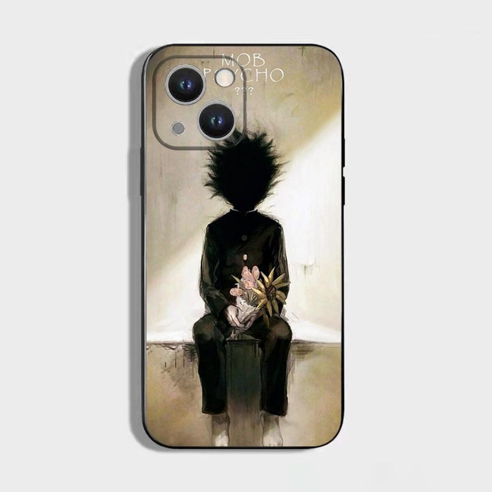 Mob Psycho 100 Cartoon Phone Case For iPhone 16,15,14,13,12,11 Plus,Pro Max,XS,X,XR,SE,Mini,8,7,Soft Silicone Black Cover