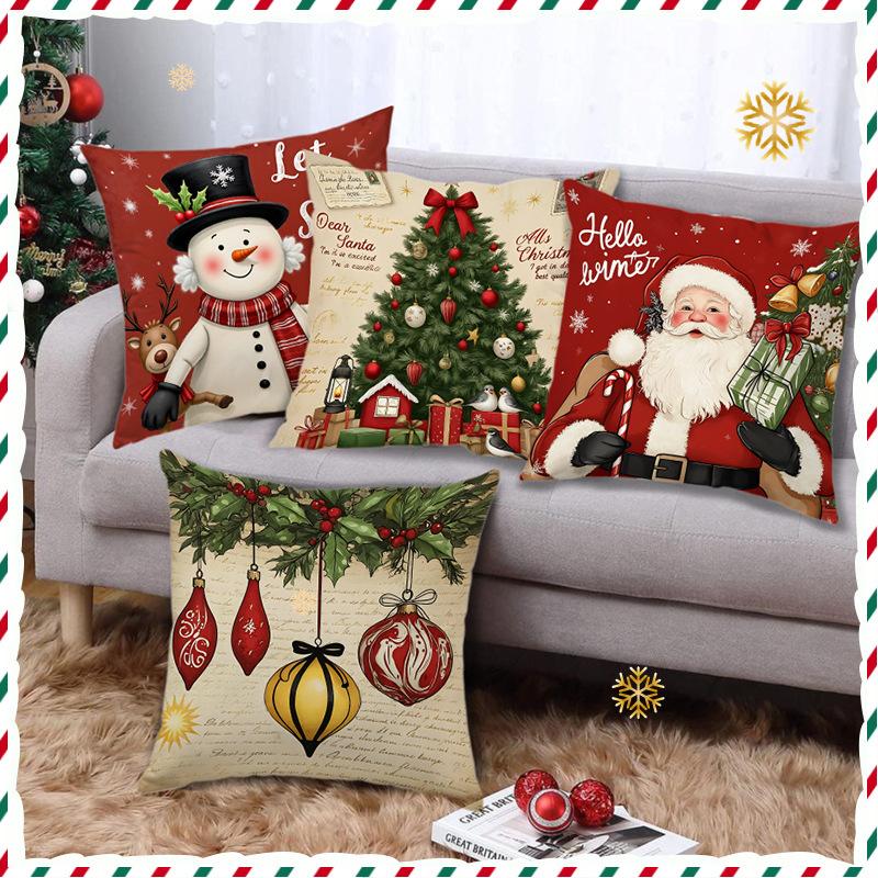 

Christmas Pillowcase Home Decor Santa Claus Snowman Print Pillow Cartoon Cute Sofa Pillowcase 45 * 45cm (without core)